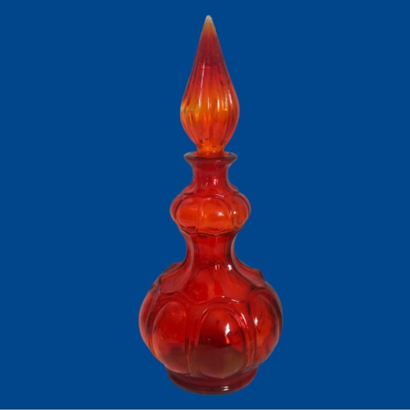 Other - Vintage amberina flame Empoli corset bottle w/ stopper Italy art glass 14”